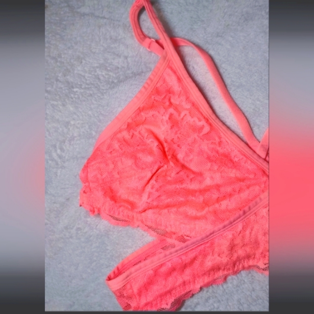 Victoria Secret PINK Lace Bralette in Vibrant Peach